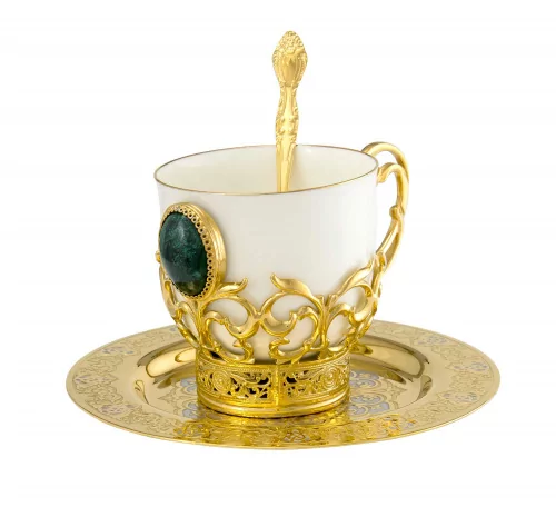 Набор кофейный Малахит литье (тарель, чашка, ложка) 0Ц-00001377